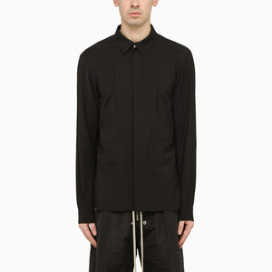 RICK OWENS Men's Black Wool Shirt - Classic Collar, Long Sleeves, Snap Button Fastening