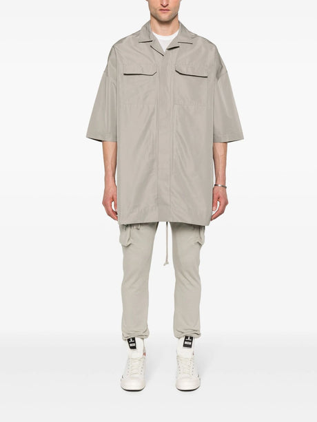 RICK OWENS Taupe Grey Strap-Detail Three-Quarter Sleeve Shirt for Men