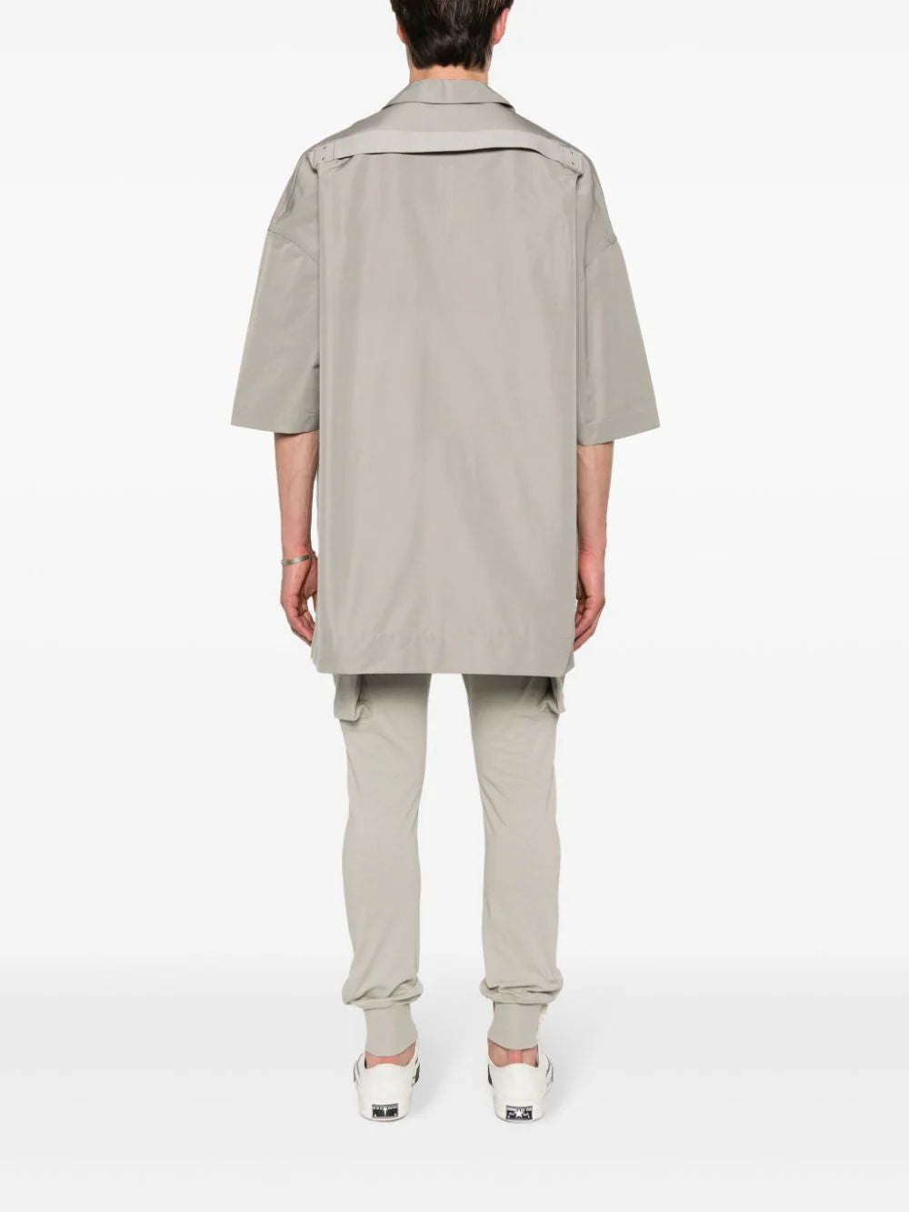 RICK OWENS Taupe Grey Strap-Detail Three-Quarter Sleeve Shirt for Men