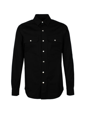 RICK OWENS Men's Black Long-Sleeve Shirt Jacket for SS24