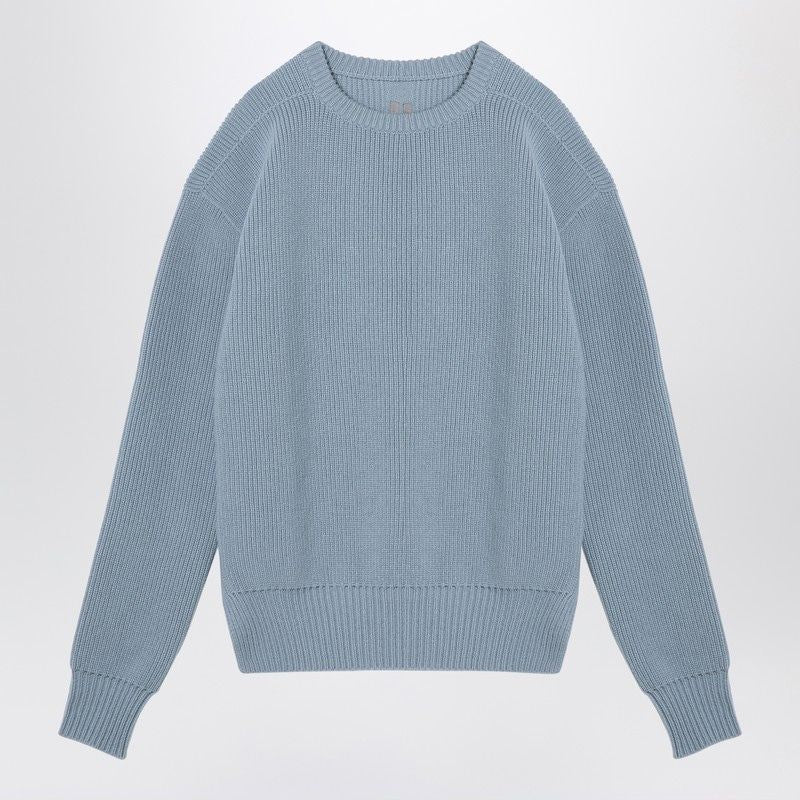 RICK OWENS Light Blue Wool Crew-Neck Sweater for Men