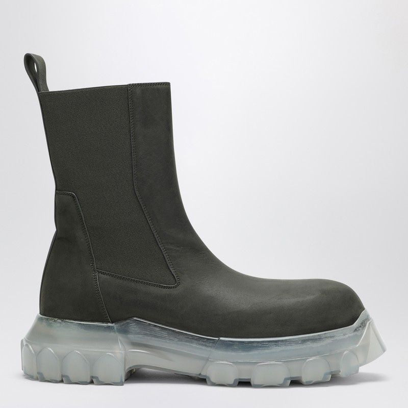 RICK OWENS Dark Green Tractor Ankle Boots with Elastic Gussets