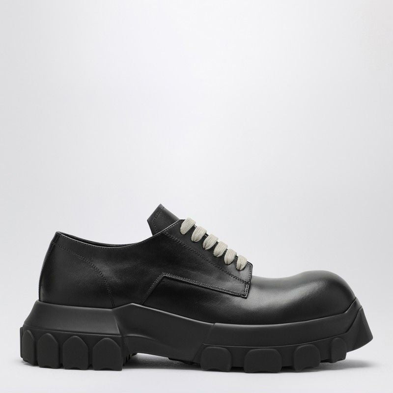 RICK OWENS Leather Lace-Up Tractor Boots in Black