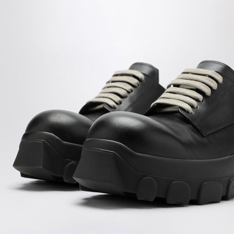 RICK OWENS Leather Lace-Up Tractor Boots in Black