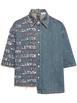 LANVIN Blue Asymmetric Short Sleeve Shirt for Men SS24