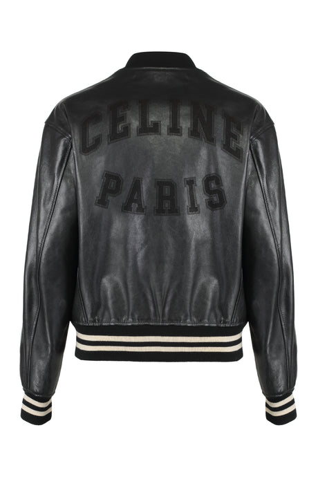 CELINE Leather Jacket with Ribbed Knit Edges - Women's FW24