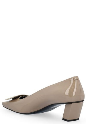 ROGER VIVIER Sand-Colored Patent Leather Pumps with Squared Buckle