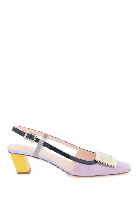 ROGER VIVIER Elegant Beige Patent Leather Slingback Pumps for Women with Geometric Heel