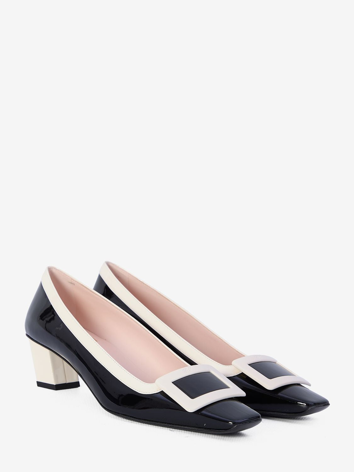 ROGER VIVIER Elegant Patent Leather Pumps with Sculpted Buckle 1.8in Heel