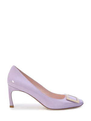 ROGER VIVIER Elegant Lilac Patent Leather Pumps for Women with Square Toe and Thin Heel