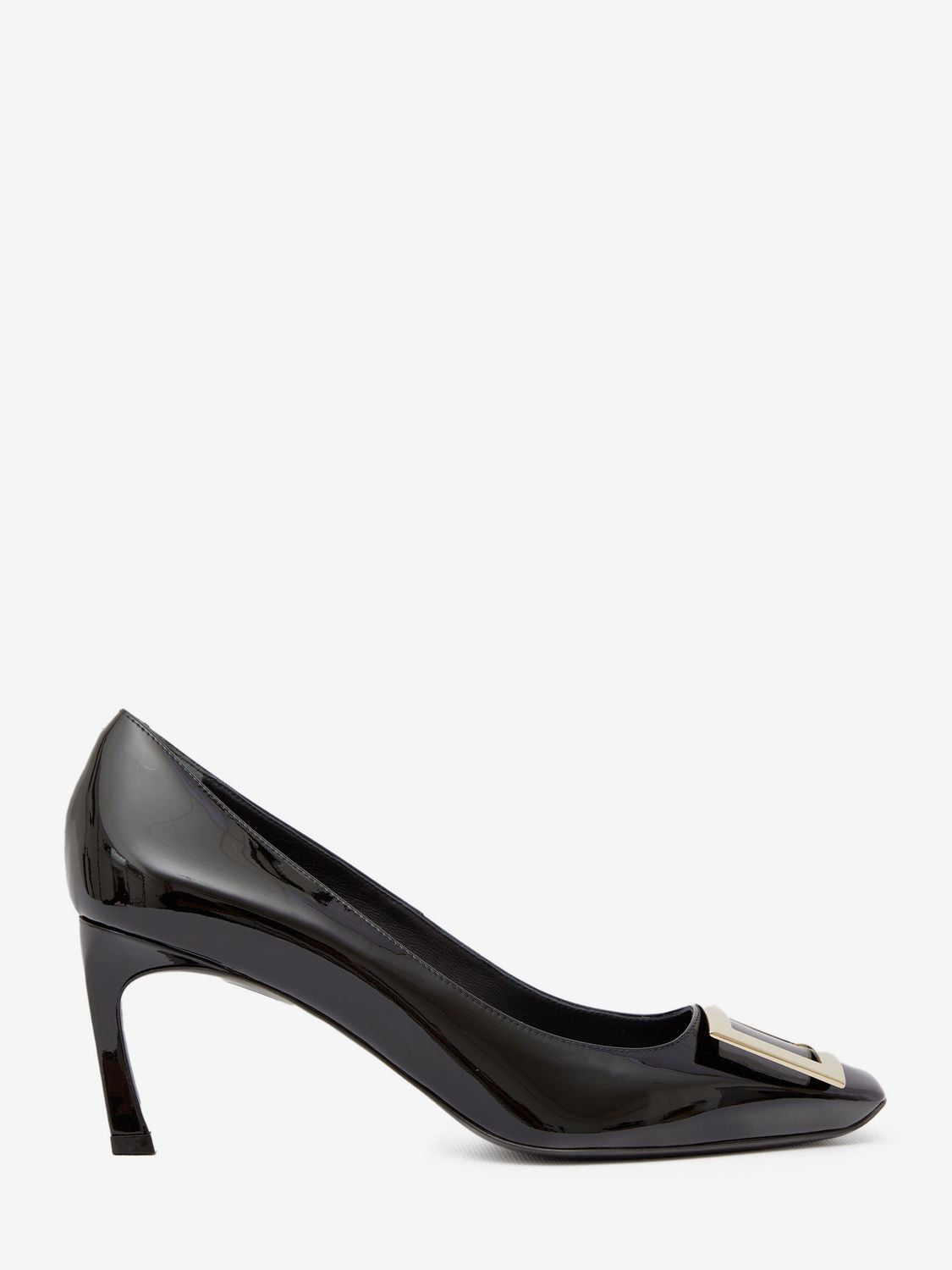 ROGER VIVIER Elegant Grey Patent Leather Pumps with Signature Buckle, 7cm Heel