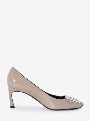 ROGER VIVIER Elegant Grey Patent Leather Pumps with Signature Buckle, 7cm Heel