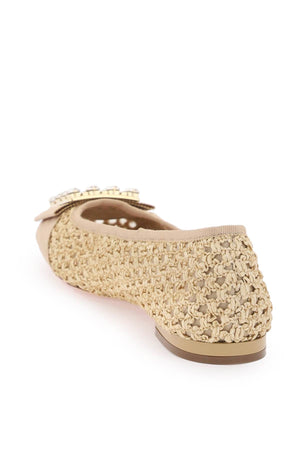 ROGER VIVIER Perforated Raffia Ballerina with Rhinestone Buckle for Women in Tan SS24
