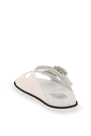 ROGER VIVIER Leather Slidy Viv' Slide Sandals with Adjustable Straps