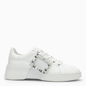 ROGER VIVIER Elegant White Leather Sneakers with Crystal Buckle