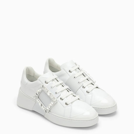 ROGER VIVIER Elegant White Leather Sneakers with Crystal Buckle
