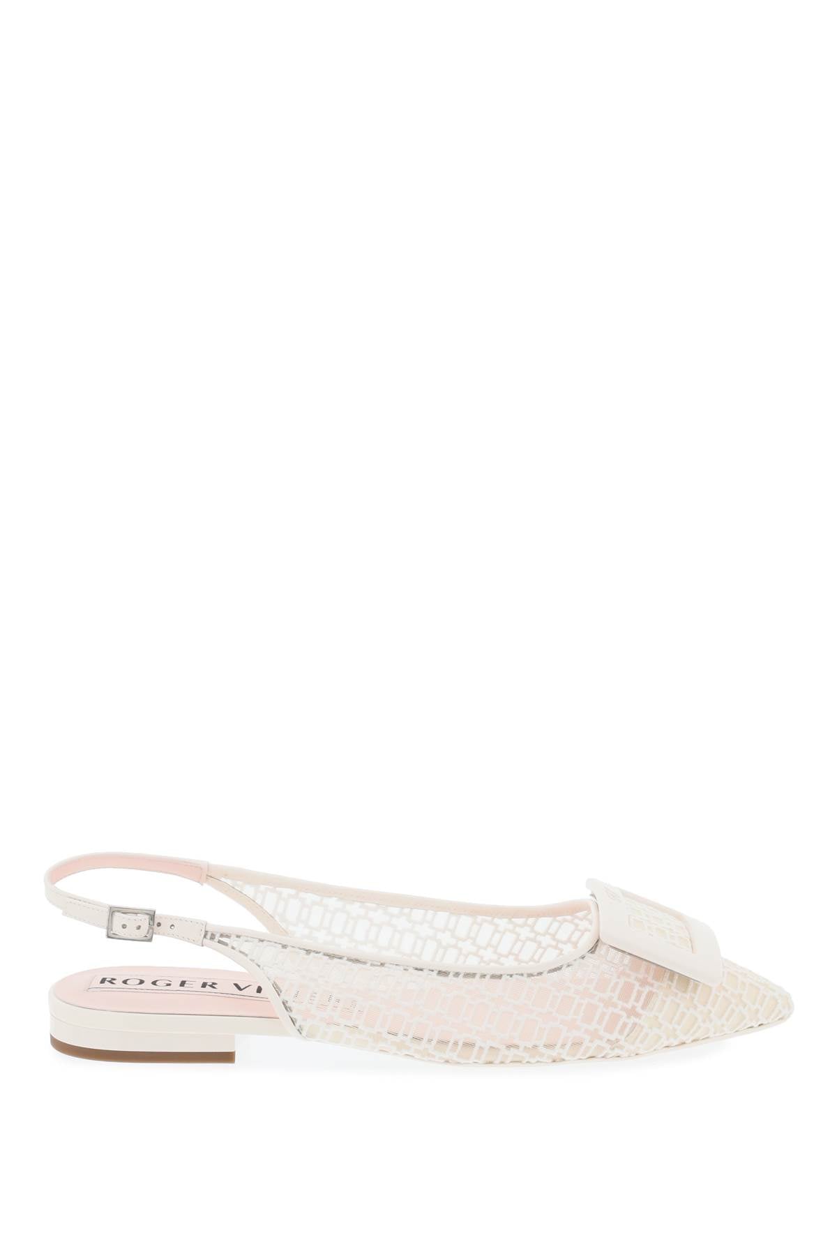 ROGER VIVIER White Mesh Slingback Ballet Flats | Embroidered | Leather Insole | Rubber Sole