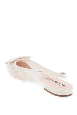 ROGER VIVIER White Mesh Slingback Ballet Flats | Embroidered | Leather Insole | Rubber Sole