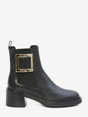 ROGER VIVIER Elegant Black Leather Chelsea Boots with Square Heel, 6cm