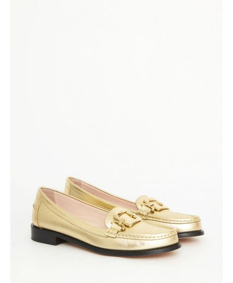 ROGER VIVIER Gold-Tone Metallic Leather Loafers with Square Buckle - Women's Shoes for SS23