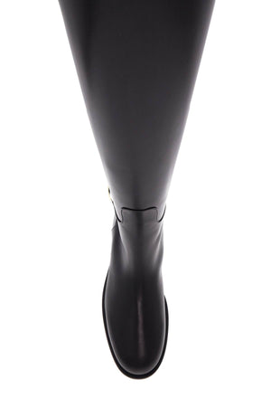 ROGER VIVIER Knee-High Leather Boots with Golden Buckle