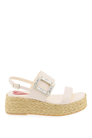 ROGER VIVIER Crystal Buckle Espadrille Sandals - White