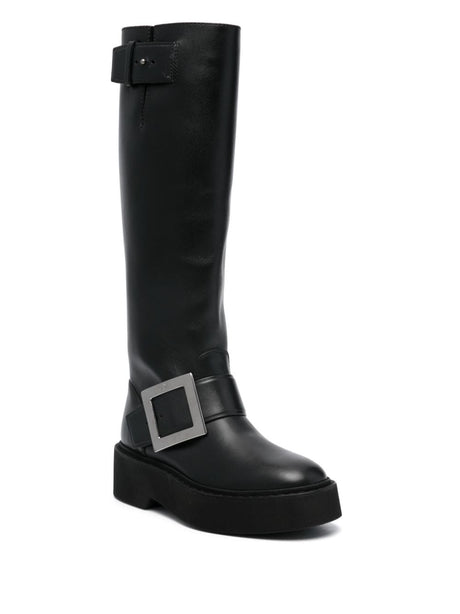 ROGER VIVIER High Leather Knee-Length Boots with Adjustable Side Strap