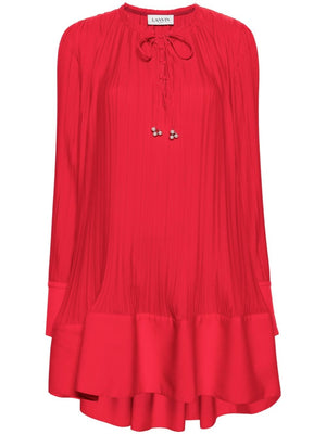 Đầm Xếp Ly Đỏ Mini Bằng Vải Crepe - BST Xuân Hè 24