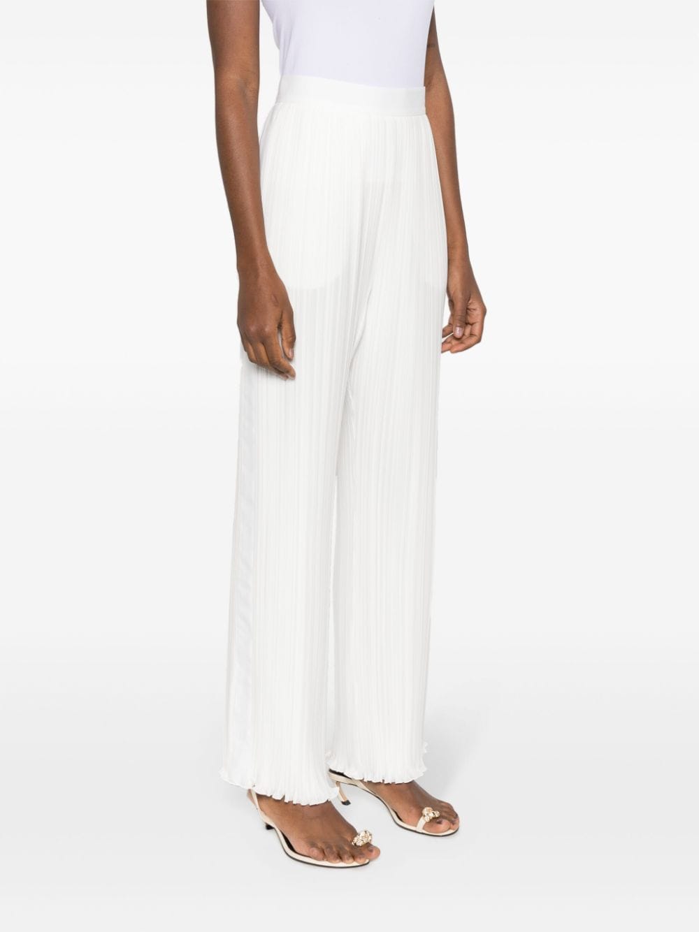 LANVIN Plissé Wide Leg Trousers - Mid Rise Fit