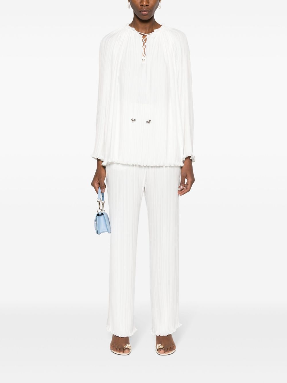 LANVIN Pleated Wide Leg Trousers in Off-White for Women - SS24 Collection