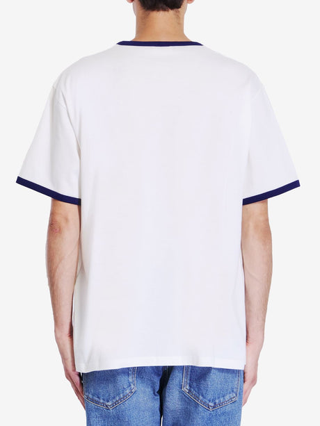 CELINE Contemporary White Cotton Crewneck T-Shirt with Flocked Logo