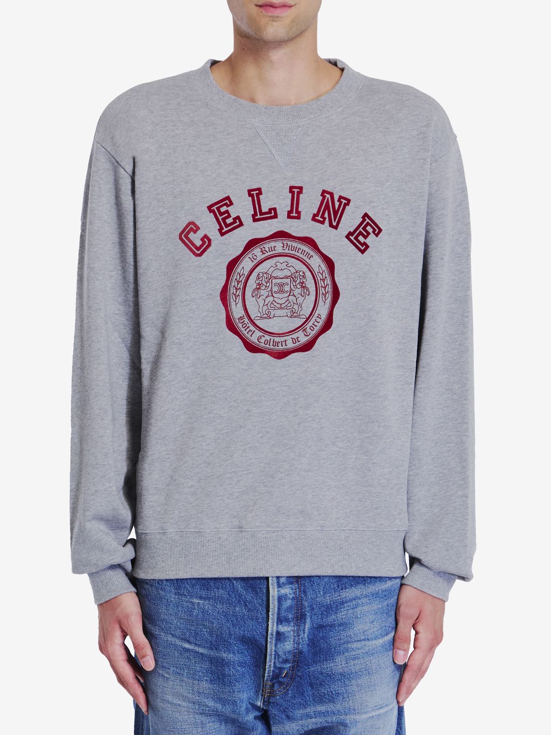 CELINE Urban Grey Crewneck Cotton Sweatshirt