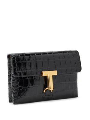 TOM FORD Luxurious Crocodile-Embossed Crossbody Handbag for Women in Black for SS24