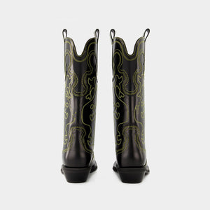 GANNI Fusion of Old-World Charm and Modern Fashion: Mid Shaft Western Boots