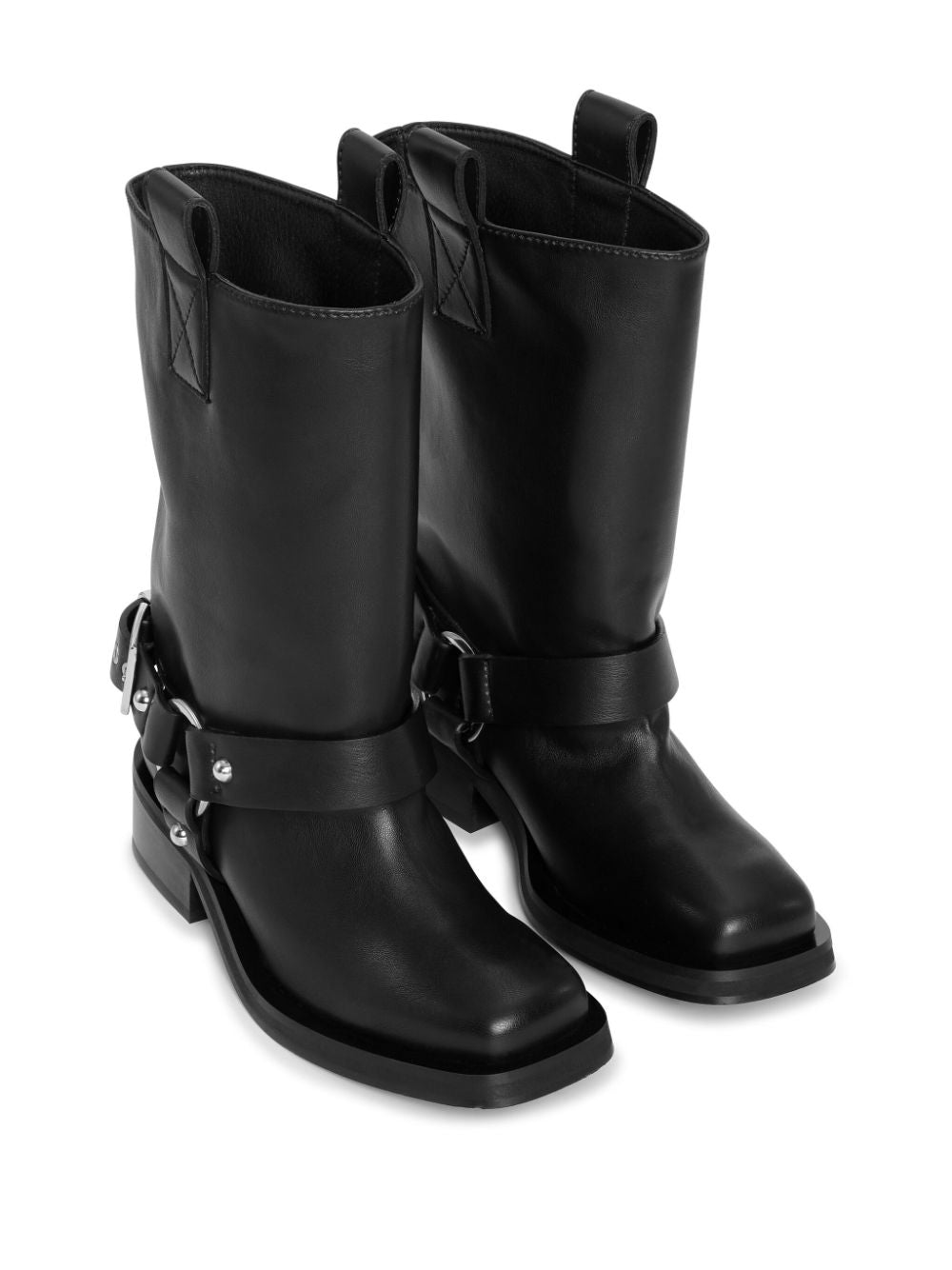 GANNI Women's Black Leather Biker Boots for SS24