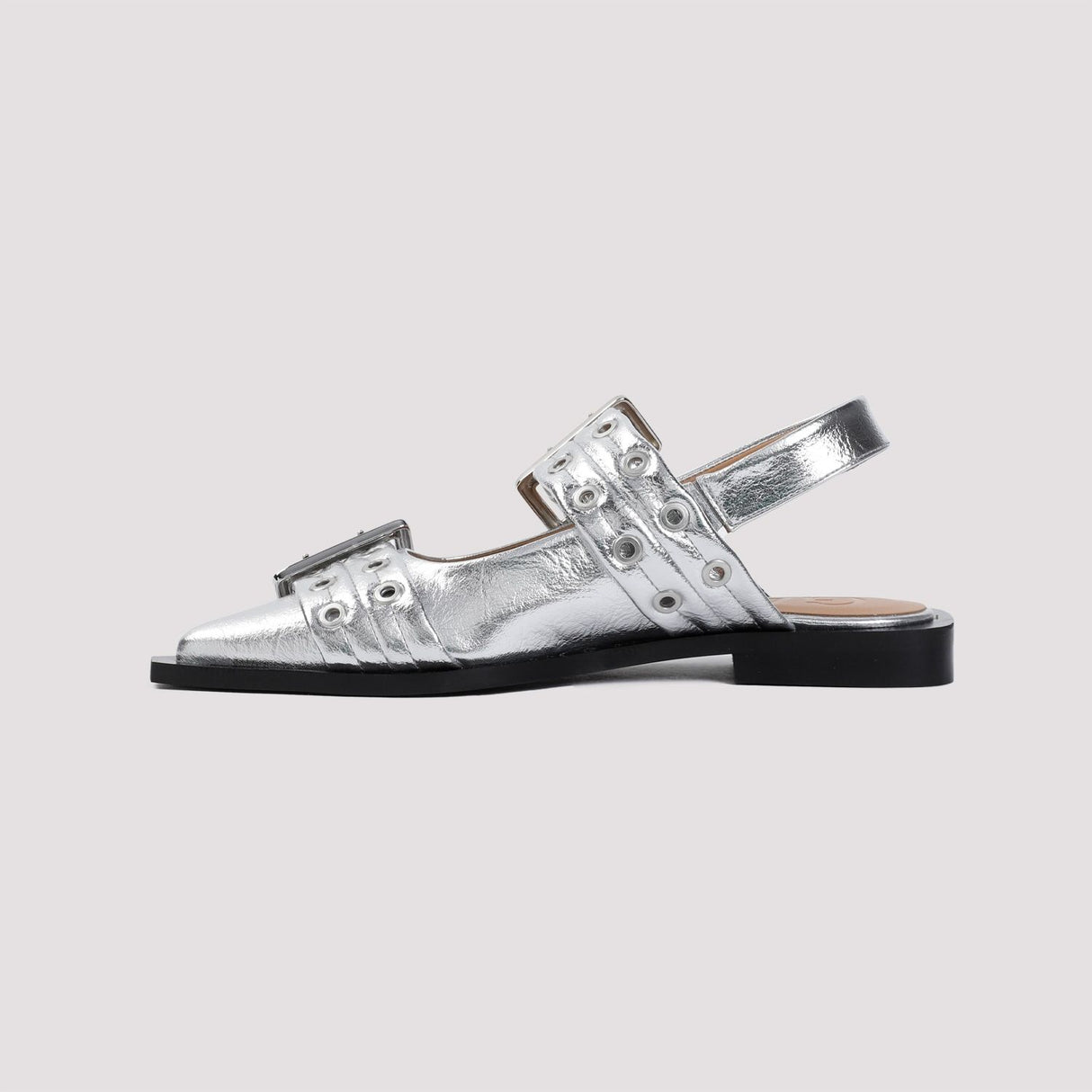 GANNI Feminine Metallic Buckle Ballerinas for Women