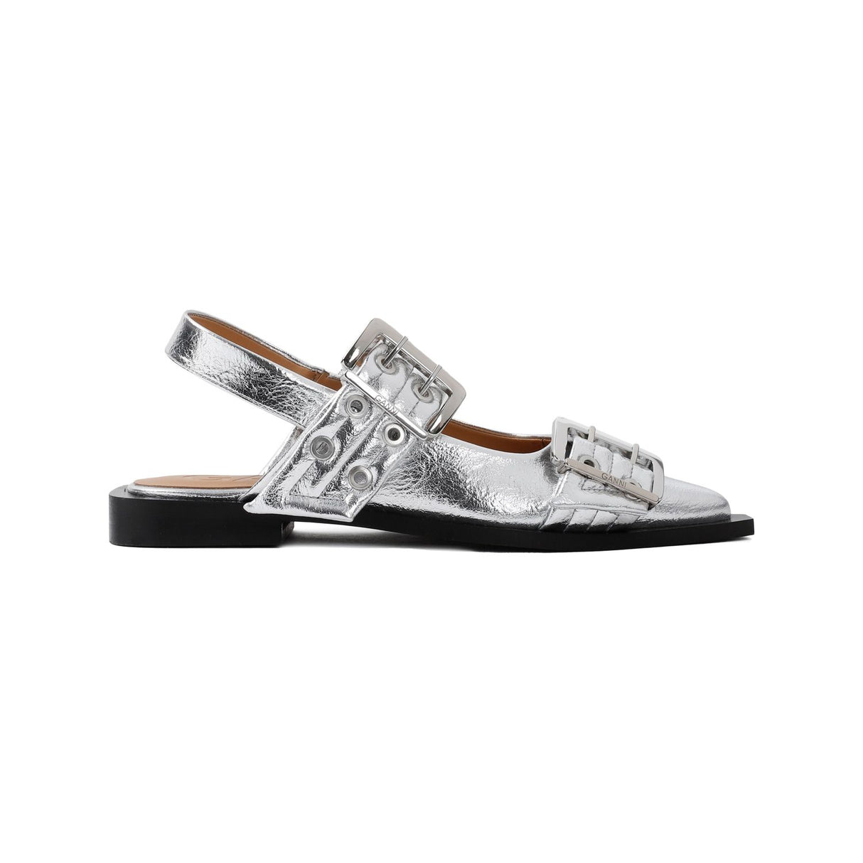 GANNI Feminine Metallic Buckle Ballerinas for Women