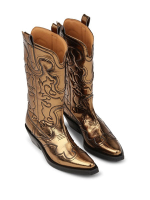 GANNI Embroidered Western Boots with Cuban Heel