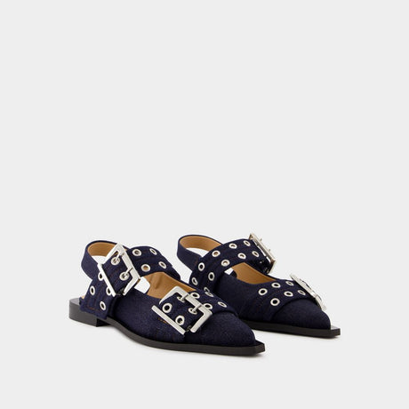 GANNI Eco-Friendly Buckle Ballerinas in Blue