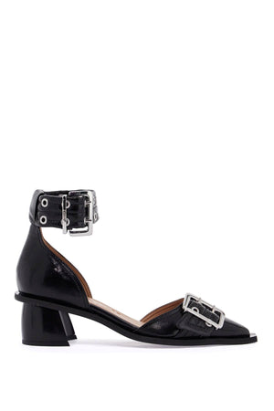 GANNI Wide Curved Heeled Buckle Pumps