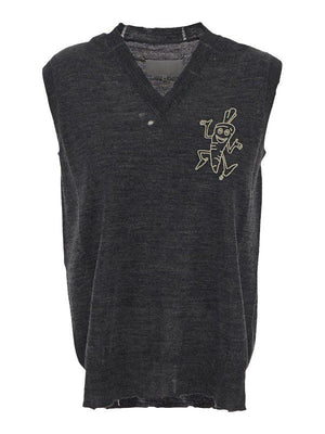 MAISON MARGIELA Sleeveless V-Neck Wool Sweater with Embroidered Detail