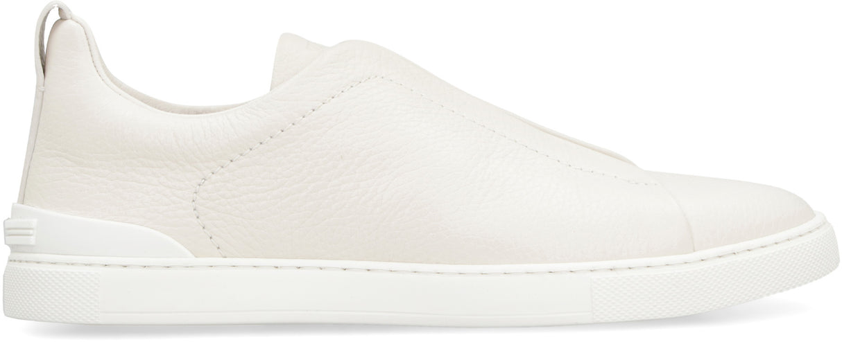ZEGNA Men's White Leather Triple Stitch Sneakers for FW23
