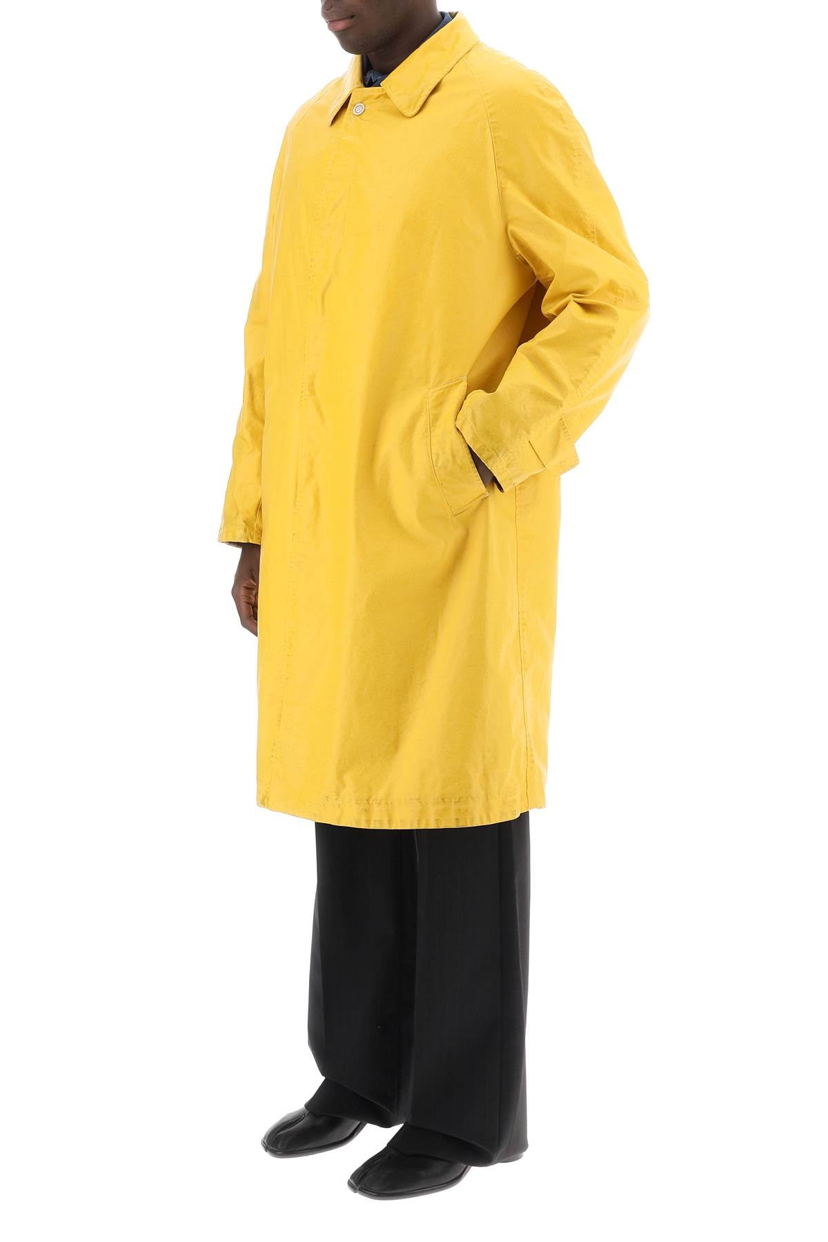 MAISON MARGIELA Worn-Out Effect Coated Cotton Trench Jacket for Men in Yellow