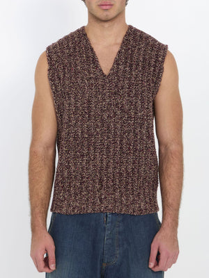 MAISON MARGIELA Bordeaux Chunky Braided Knit Vest with V-Neckline for Men