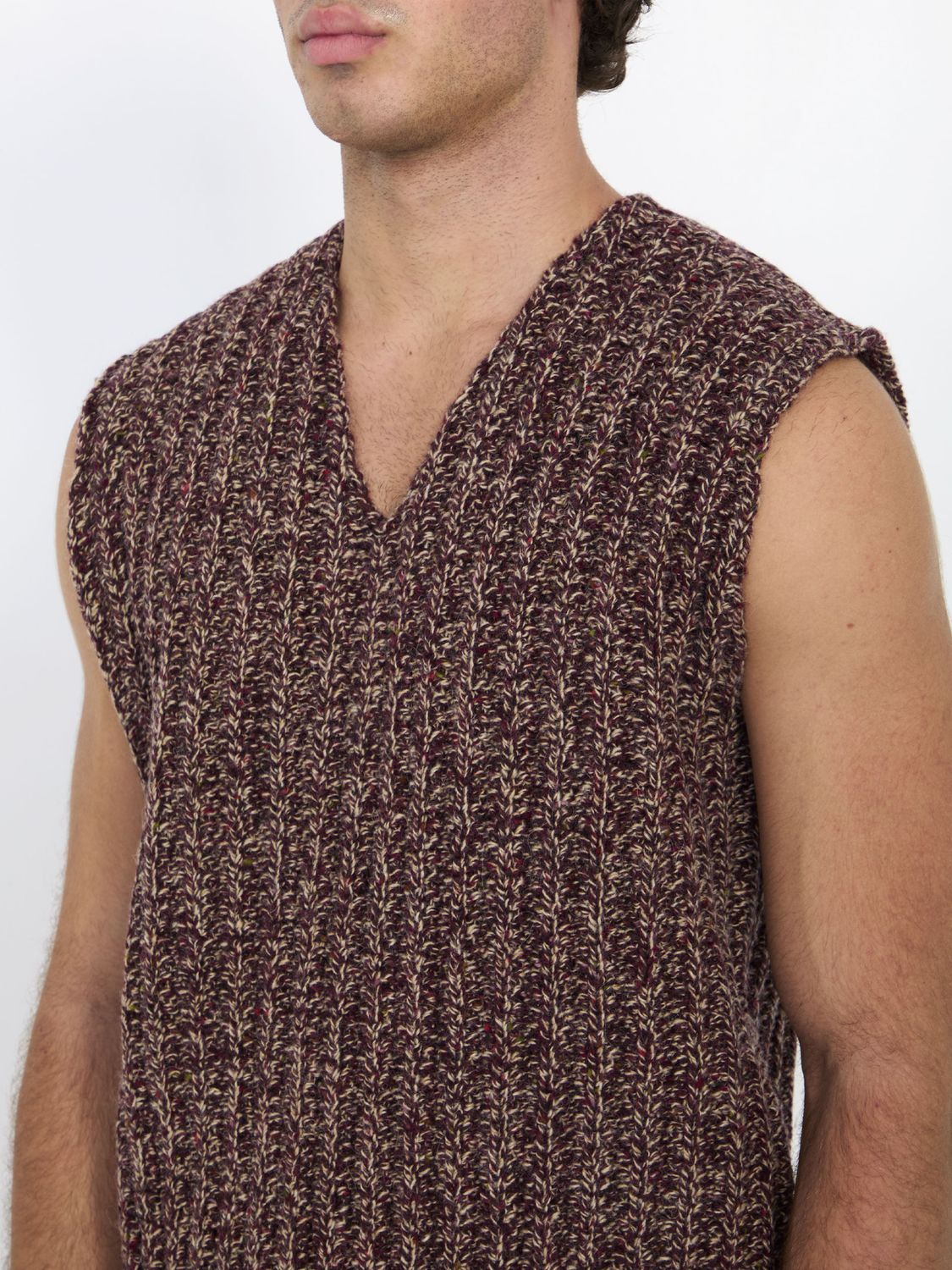 MAISON MARGIELA Bordeaux Chunky Braided Knit Vest with V-Neckline for Men