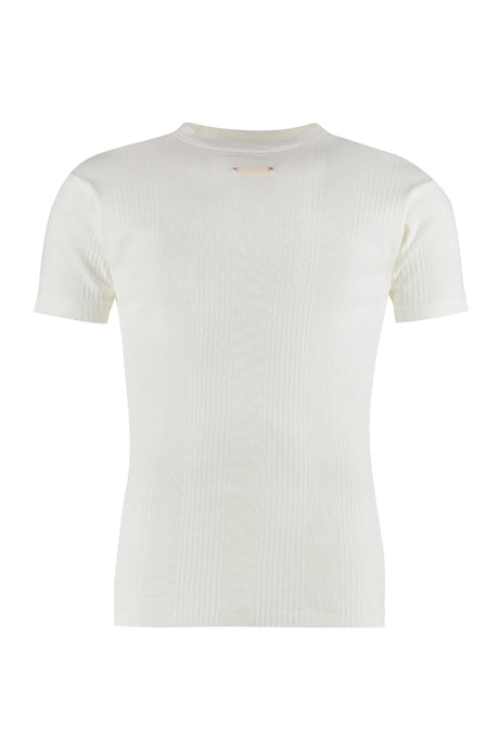 MAISON MARGIELA Mens Ivory Ribbed Knit Cotton T-Shirt for SS23