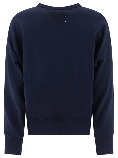 MAISON MARGIELA Navy Blue Embroidered Logo Cotton Sweatshirt for Men