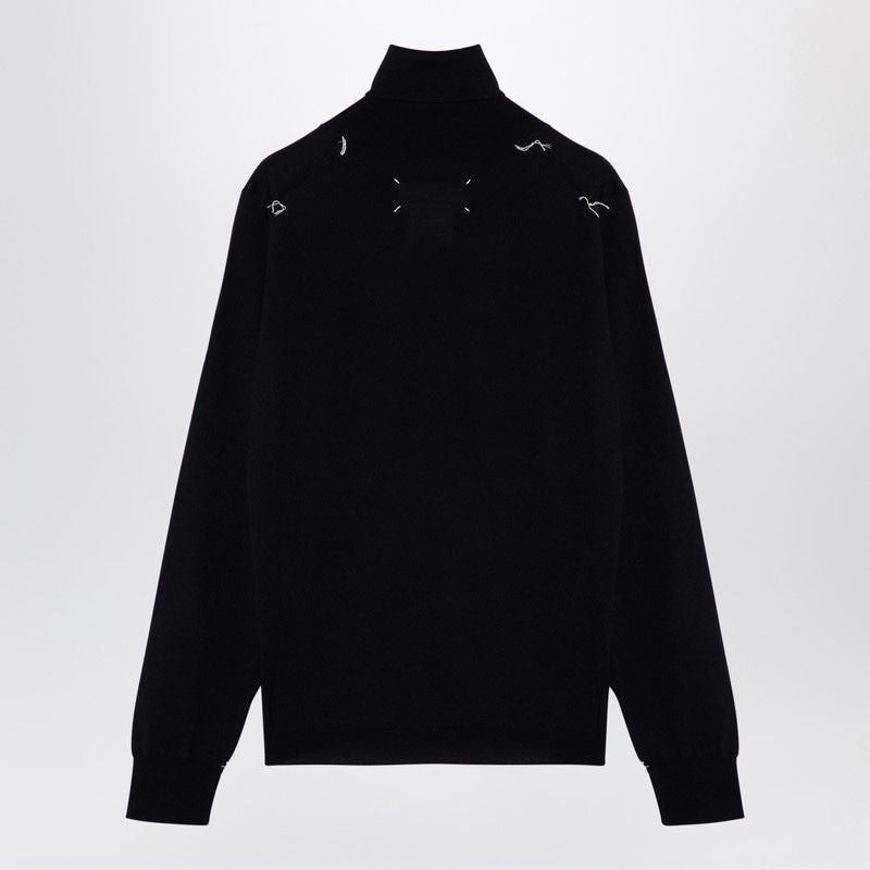 MAISON MARGIELA  Navy Blue BLUE TURTLENECK SWEATER IN WOOL