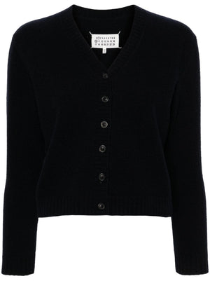 MAISON MARGIELA Elegant Navy Wool V-Neck Cardigan