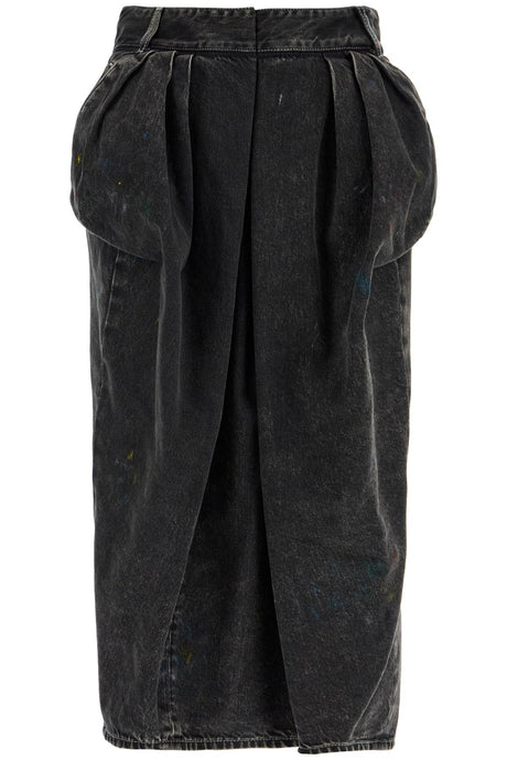 MAISON MARGIELA Distressed Denim Midi Skirt with Pleats